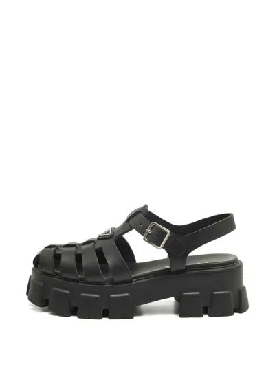 Pre-owned Prada Monolith Platform Sandals In Black