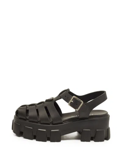 Pre-owned Prada Monolith Platform Sandals In Black