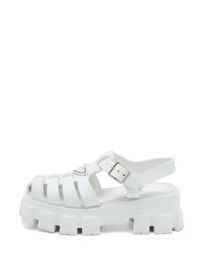 Pre-owned Prada Monolith Platform Sandals In White