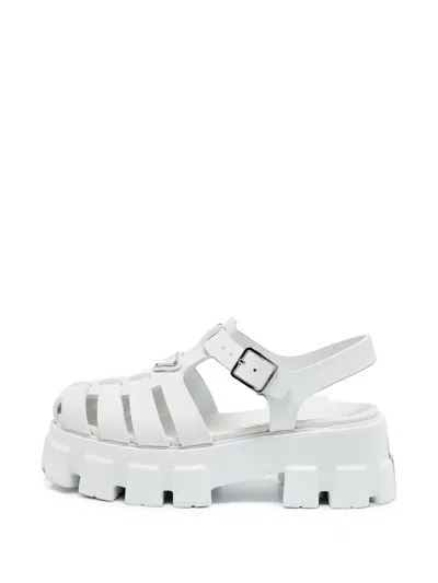 Pre-owned Prada Monolith Platform Sandals In White