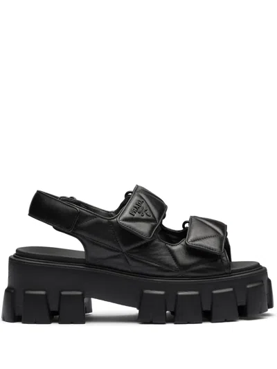 PRADA MONOLITH QUILTED LEATHER SANDALS