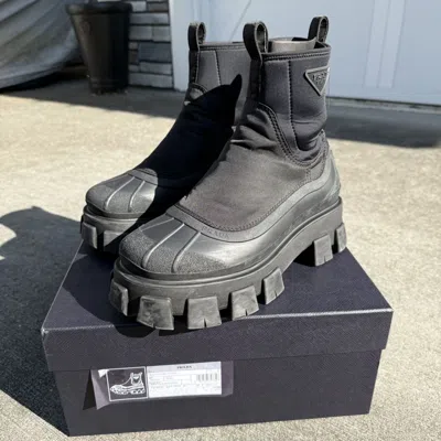 Pre-owned Prada Monolith Re-nylon Gabardine Duck Boot (black)