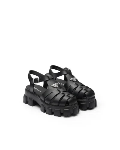 Prada Monolith Rubber Sandals In Black