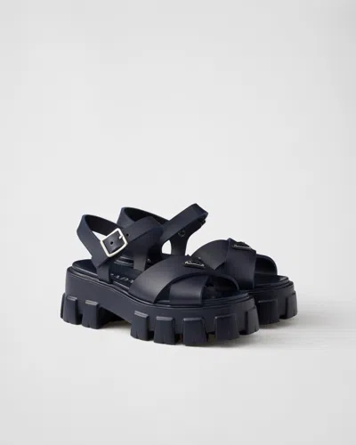 Prada Monolith Rubber Sandals In Blue