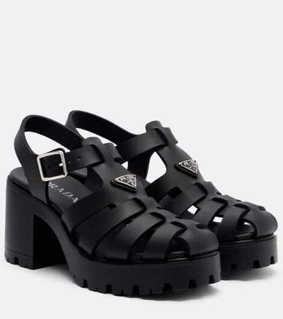 Prada Sandals Buckle Detail Chunky Sole Open Toe In Black