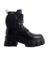 Prada Monolith Side Small Pocket Decorative Lacing Platform Martin Boots In Black