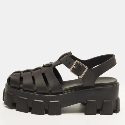 Pre-owned Prada Monolith Size 36 Black Rubber Platform Sandals