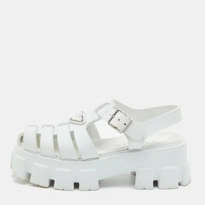 Pre-owned Prada Monolith Size 36 White Rubber Platform Sandals