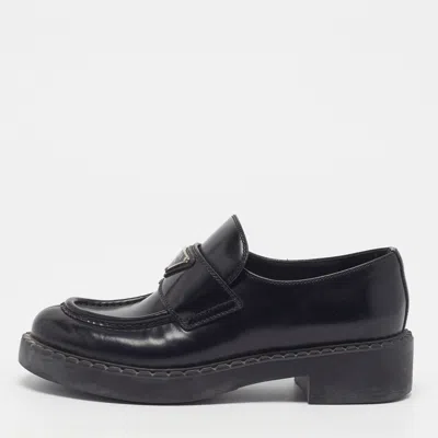 Pre-owned Prada Monolith Size 37 Black Leather Loafers & Moccasins