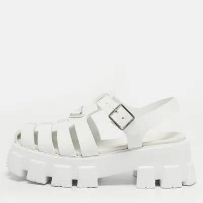 Pre-owned Prada Monolith Size 37 White Rubber Platform Sandals