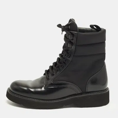 Pre-owned Prada Monolith Size 38 Black Leather And Nylon Ankle Length Boots