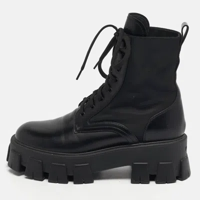 Pre-owned Prada Monolith Size 39 Black Leather And Nylon Combat Boots