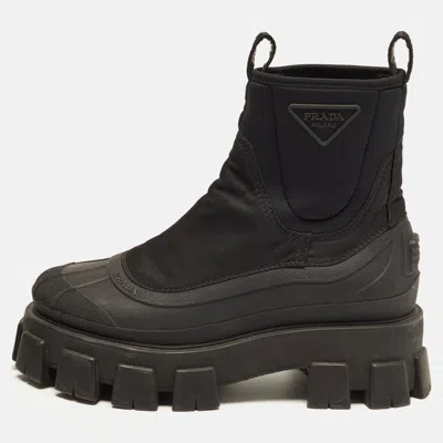 Pre-owned Prada Monolith Size 41.5 Black Neoprene And Rubber Ankle Length Boots