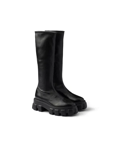 Prada Monolith Stetch Nappa Leather Boots In Black