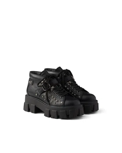 Prada Monolith Stiefeletten Aus Leder Mit Nieten In Black