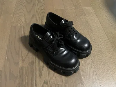 Pre-owned Prada Monolithic Derby Shoes In Black