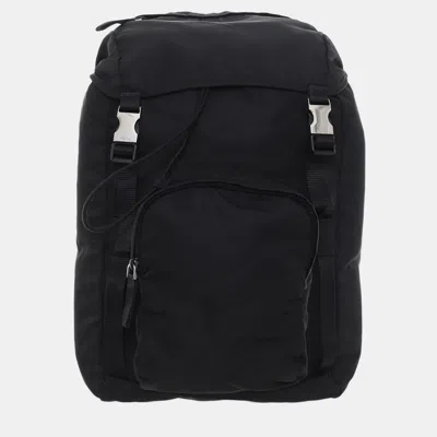 Pre-owned Prada Montagna Double Buckle Nylon Backpack In Black