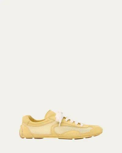 Prada Monte Carlo Leather And Mesh Low-top Sneakers In Yellow