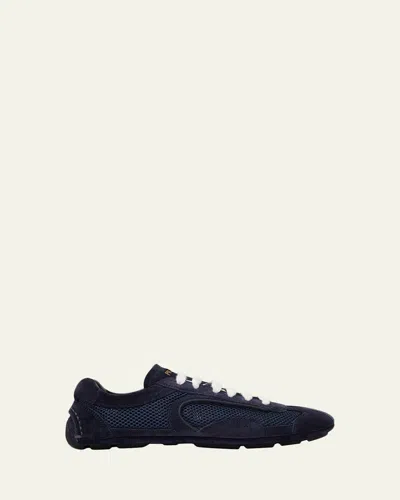 Prada Monte Carlo Leather And Mesh Low-top Sneakers In Blue