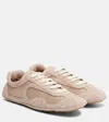 Prada Powder Pink Suede And Mesh Montecarlo Sneakers In Neutral