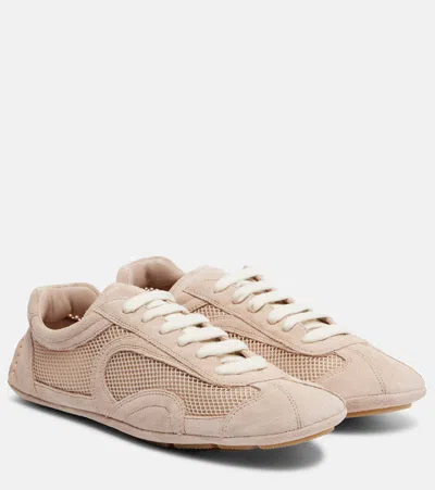 Prada Powder Pink Suede And Mesh Montecarlo Sneakers In Neutral