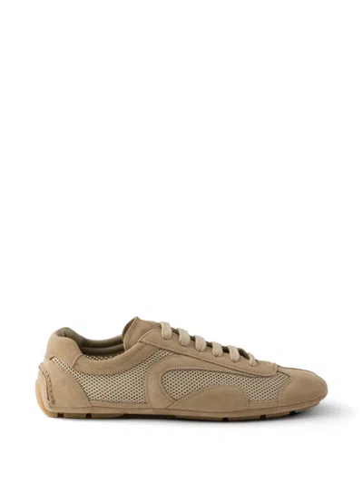 Prada Cappuccino Suede And Mesh Montecarlo Re-edition 2005 Sneakers In Brown