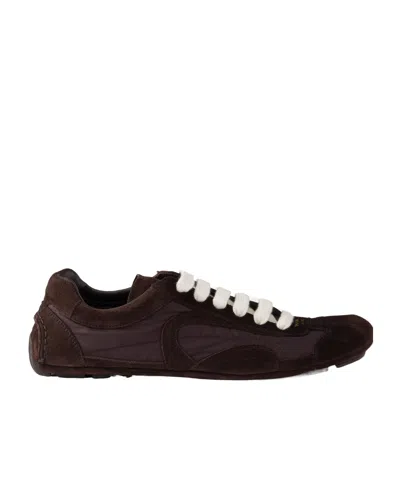 Prada Montecarlo Re-edition 2005 Suede And Re-nylon Sneakers In Brown
