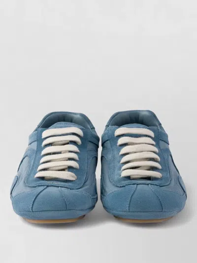Prada Montecarlo Sneakers Round Toe Suede Panels Rubber Sole In Blue