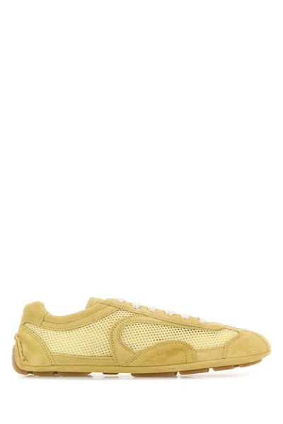 Prada Montecarlo Suede And Mesh Sneakers In Yellow