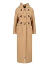 Prada Hooded Wool Coat In Beige