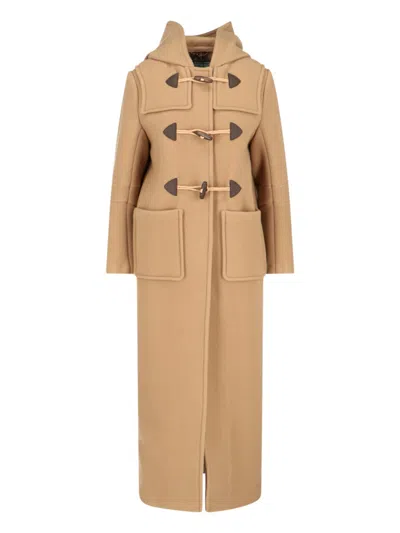 Prada Hooded Wool Coat In Khaki