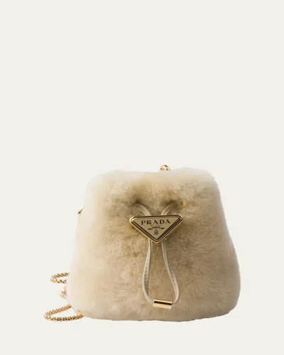 Prada Montone Shearling Bucket Bag In Ecru