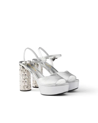 Prada Mordoré Nappa Leather Platform Sandals In Silver