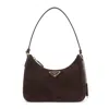 Prada Triangle Logo Suede Shoulder Bag In Red