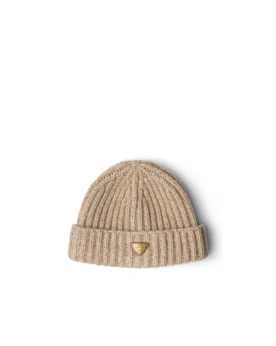 Prada Mouliné Cashmere And Wool Beanie In Desert/camel