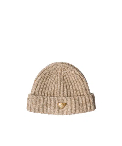 Prada Mouliné Cashmere And Wool Beanie In Desert/camels