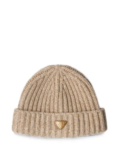 Prada Mouliné Cashmere And Wool Beanie In Neutral