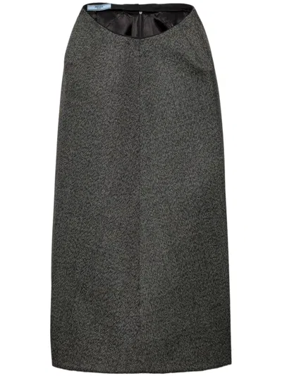 Prada Mouliné Midi Skirt In Schwarz