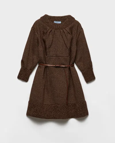 Prada Mouliné-minikleid Aus Wolle In Brown