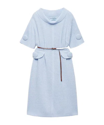 Prada Mouliné Wool Knit Dress In Blue
