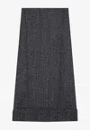 Prada Black/white Wool Weave Midi Skirt In Black