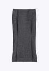 Prada Wool Weave Midi Skirt With Pleats And Back Zip In Gray