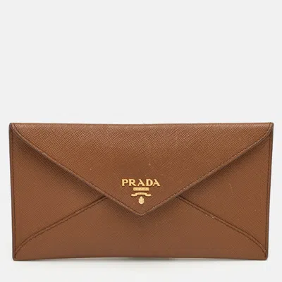 Pre-owned Prada Move Brown Saffiano Leather Envelope Wallet