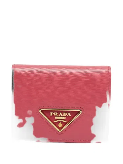 Pre-owned Prada Move Triangle Vitello Card Case In Pink