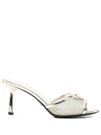 Prada Metallic Leather And Mesh Heeled Mule In Multi