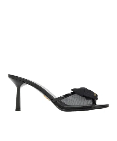 Prada Mule Heeled Sandals In Black