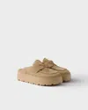 Prada Suede Flatform Mules In Ecru