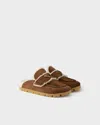 Prada Suede And Shearling Mules In Brown