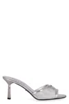 Prada Logo Detailed Heeled Sandals In Silver