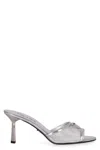 Prada Logo Detailed Heeled Sandals In Silver